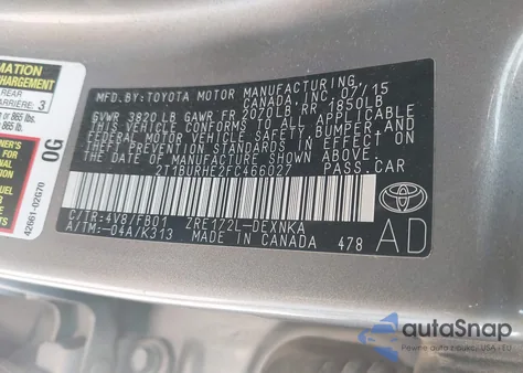 2015 Toyota Corolla L from USA, damaged, VIN 2T1BURHE2FC466021
